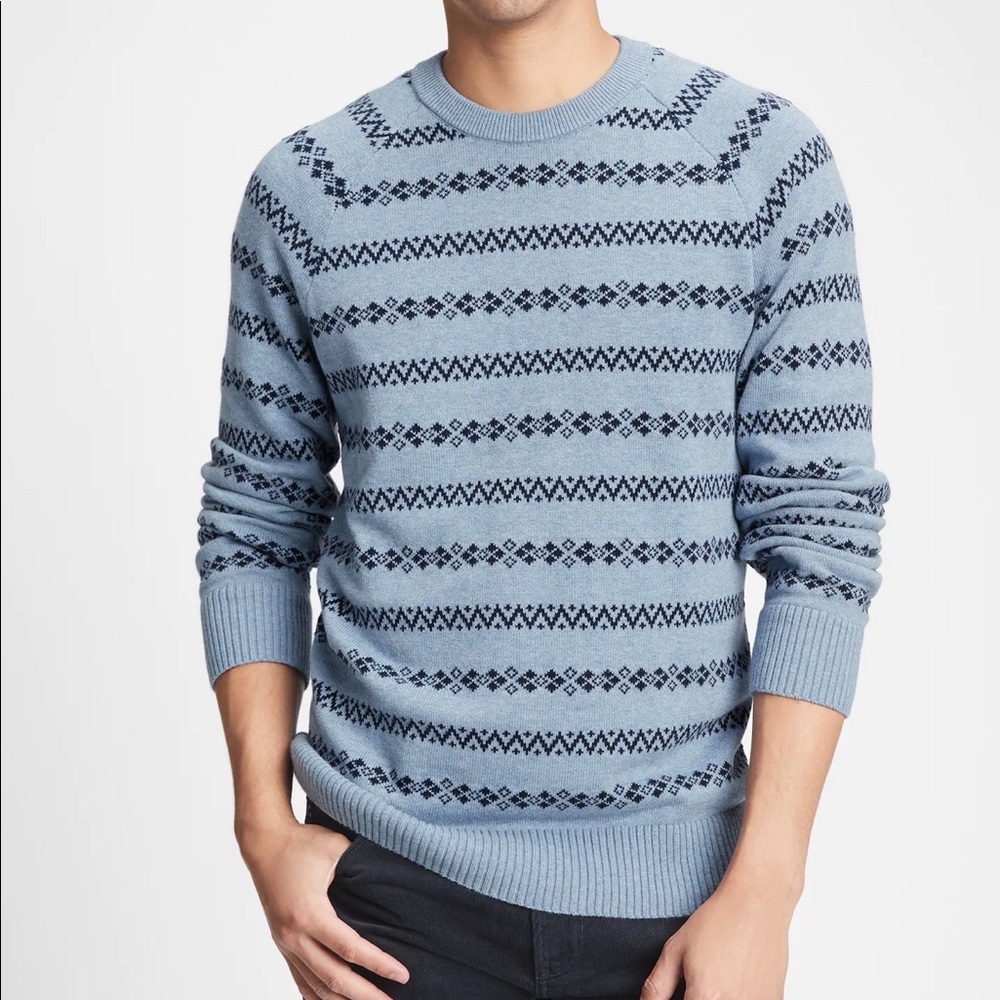 Gap‎ Mens Stripe Crewneck Sweater Pullover 100% Cotton L XL Blue Heather NWT